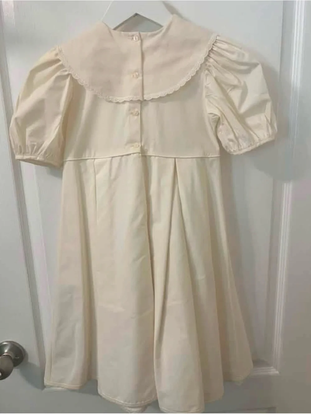 debut Cream Crochet Bodice Puff Sleeve Dress